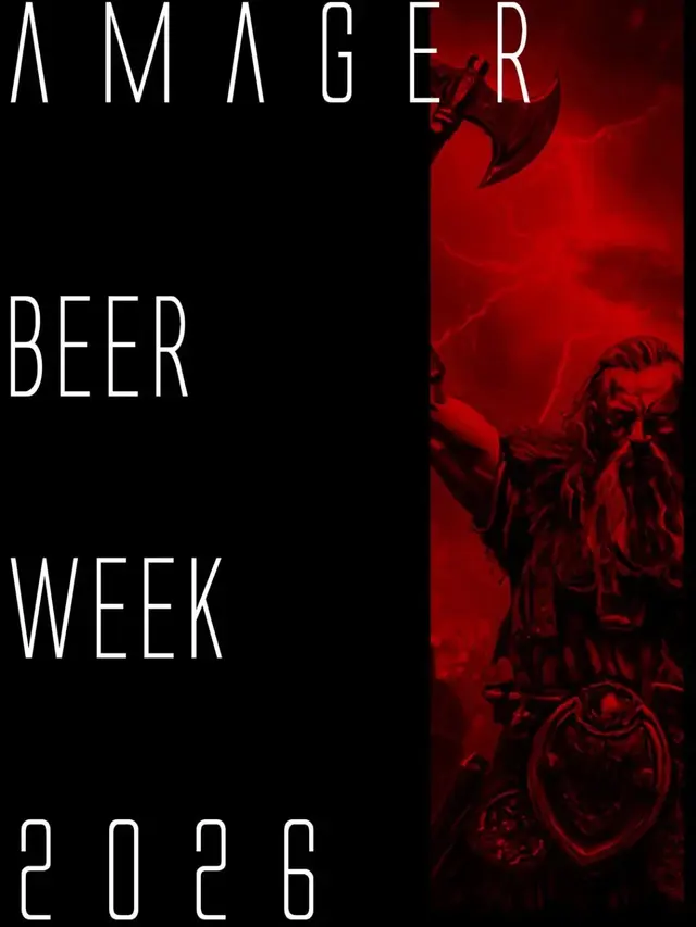 Locandina nera e rossa della Amager Beer Week 2026